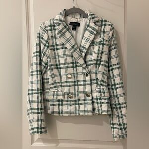Kelly green and white checked blazer from Rachel Zoe with silver buttons.